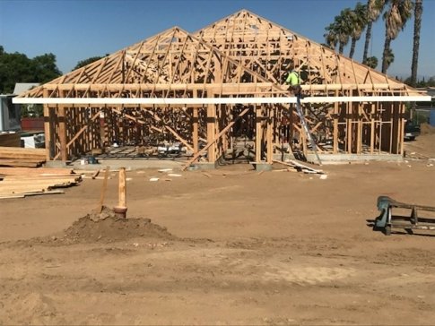 wood frame of the home while being built