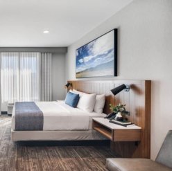 Hotel room with a king bed